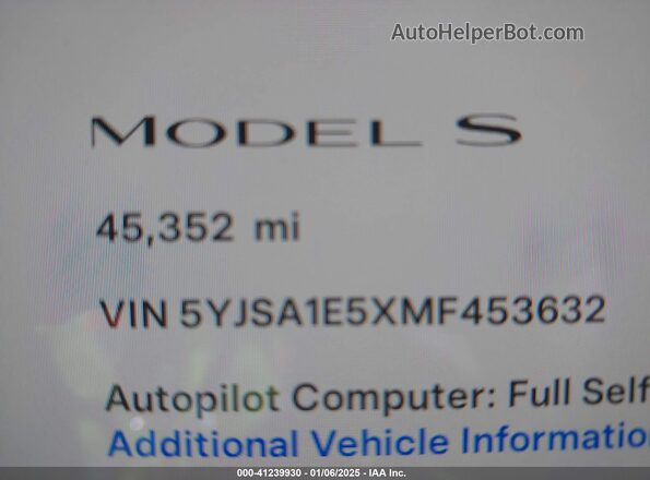 5YJSA1E5XMF453632 2021 TESLA MODEL S Синий Вид задних сидений