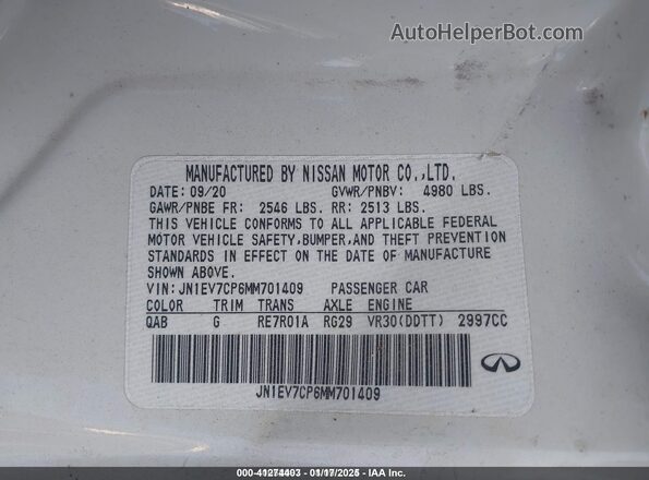 JN1EV7CP6MM701409 2021 INFINITI Q50 Белый Вид подкапотного пространства