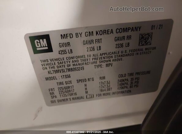 KL79MVSL7MB093249 2021 CHEVROLET TRAILBLAZER White ძრავის განყოფილების ხედი