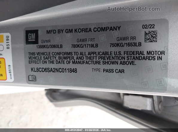 KL8CD6SA2NC011848 2022 CHEVROLET SPARK Silver 