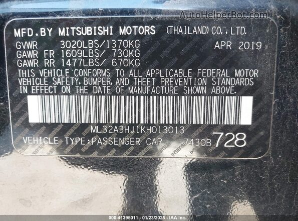 ML32A3HJ1KH013013 2019 MITSUBISHI MIRAGE Black ძრავის განყოფილების ხედი