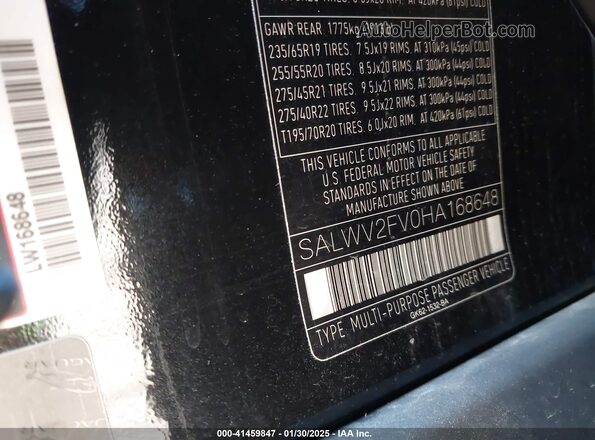 SALWV2FV0HA168648 2017 LAND ROVER RANGE ROVER SPORT Black Вид підкапотного простору