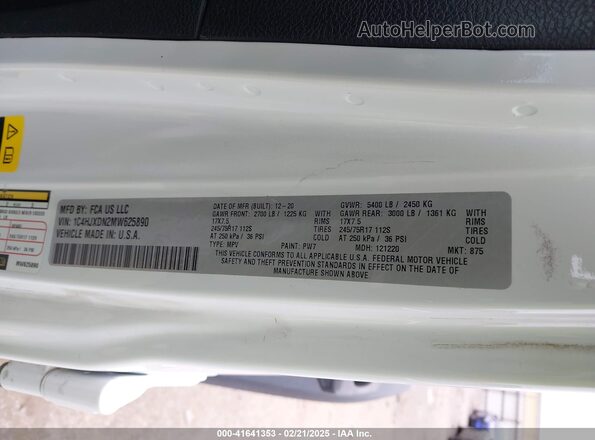 1C4HJXDN2MW625890 2021 JEEP WRANGLER UNLIMITED White Widok komory silnika