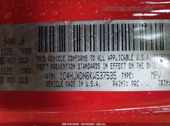 1C4HJXDN6KW537535 2019 JEEP WRANGLER UNLIMITED Red Vista del compartimento del motor