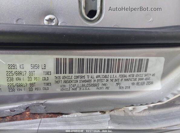 1C4PJLLB0JD509803 2018 JEEP CHEROKEE LATITUDE PL Silver Շարժիչի բաժամունքի տեսք