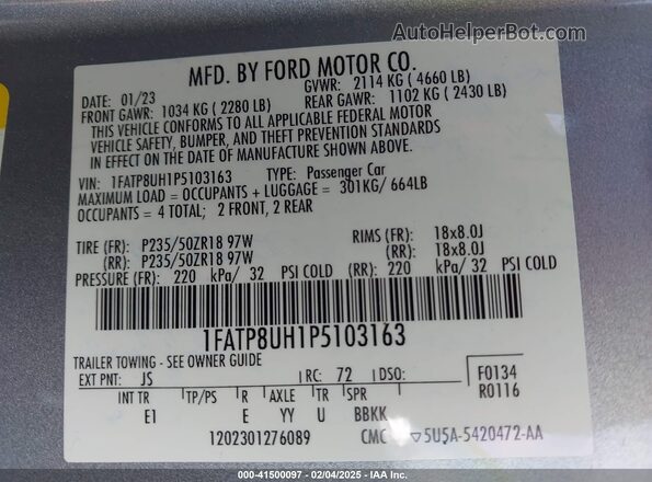 1FATP8UH1P5103163 2023 FORD MUSTANG Silver 