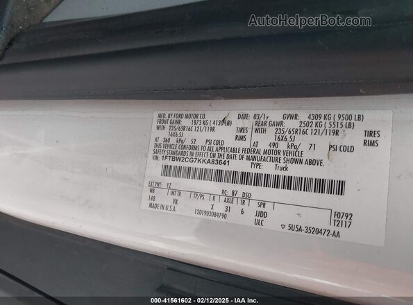 1FTBW2CG7KKA83641 2019 FORD TRANSIT-350 Белый Вид подкапотного пространства