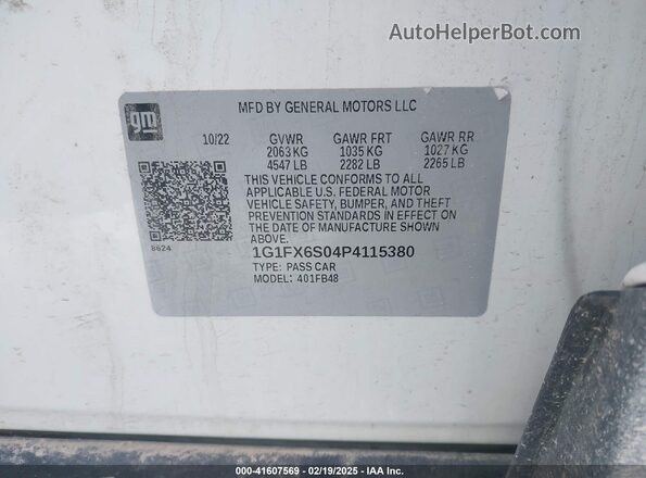 1G1FX6S04P4115380 2023 CHEVROLET BOLT White Widok komory silnika