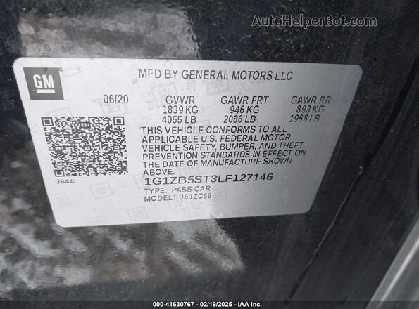 1G1ZB5ST3LF127146 2020 CHEVROLET MALIBU Черный Вид подкапотного пространства