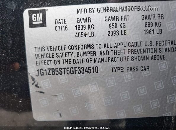 1G1ZB5ST6GF334510 2016 CHEVROLET MALIBU Black ძრავის განყოფილების ხედი