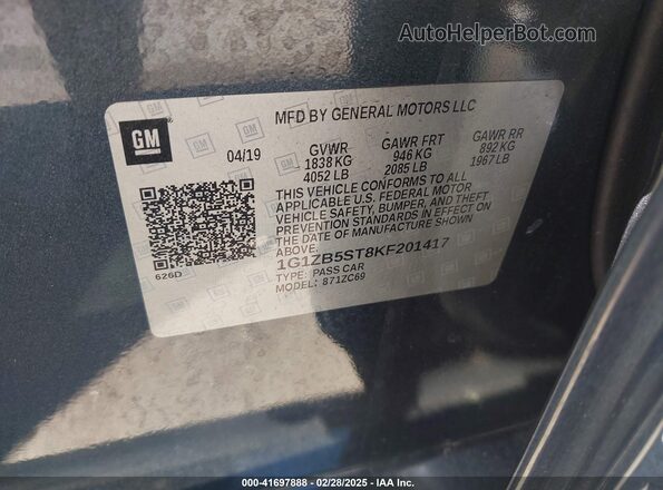 1G1ZB5ST8KF201417 2019 CHEVROLET MALIBU Dark Blue Вид підкапотного простору