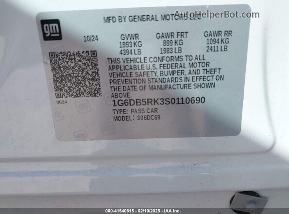 1G6DB5RK3S0110690 2025 CADILLAC CT4 White 