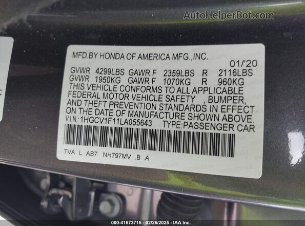 1HGCV1F11LA055643 2020 HONDA ACCORD Gray Вид підкапотного простору
