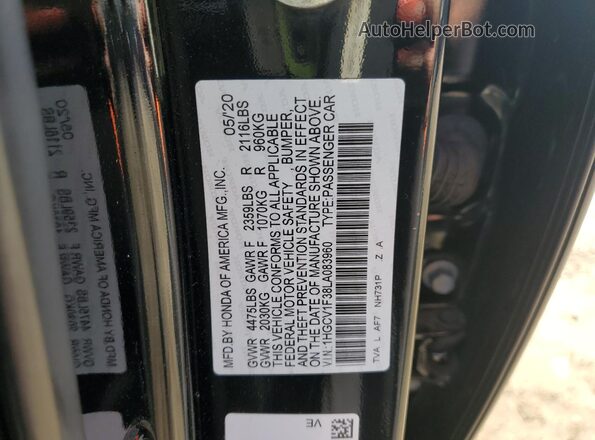 1HGCV1F38LA083960 2020 HONDA ACCORD Black Engine compartment view