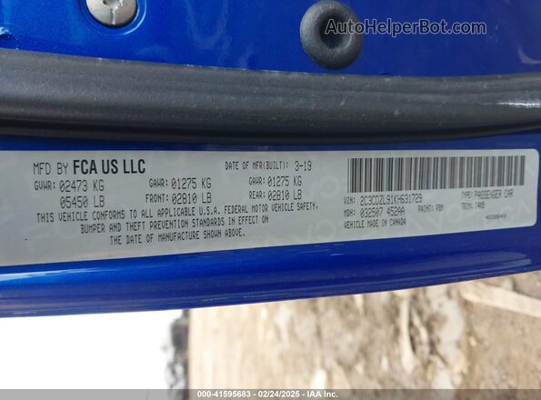 2C3CDZL91KH631729 2019 DODGE CHALLENGER Blue Շարժիչի բաժամունքի տեսք