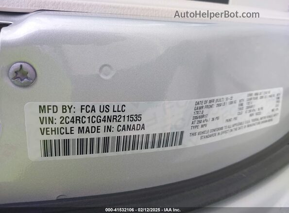 2C4RC1CG4NR211535 2022 CHRYSLER VOYAGER Silver 