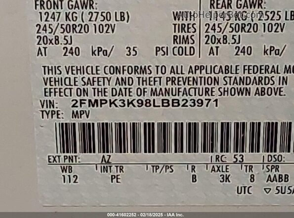2FMPK3K98LBB23971 2020 FORD EDGE Белый Вид подкапотного пространства