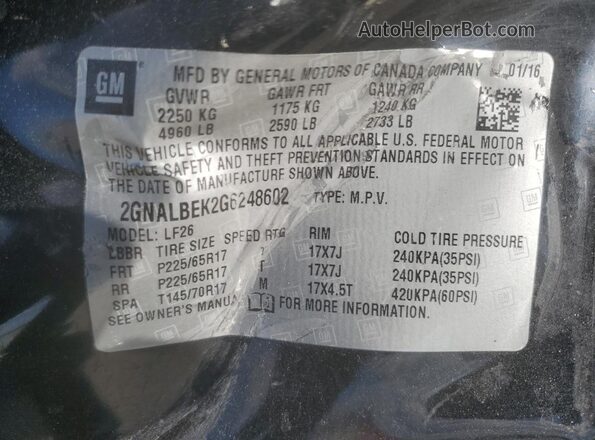 2GNALBEK2G6248602 2016 CHEVROLET EQUINOX Black 360 interior view