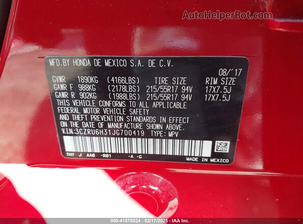 3CZRU6H31JG700419 2018 HONDA HR-V Red Engine compartment view