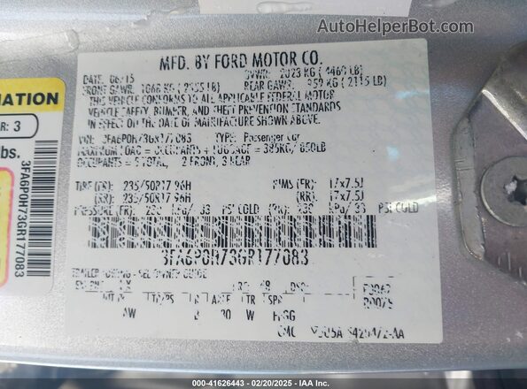 3FA6P0H73GR177083 2016 FORD FUSION Silver Vista del compartimento del motor