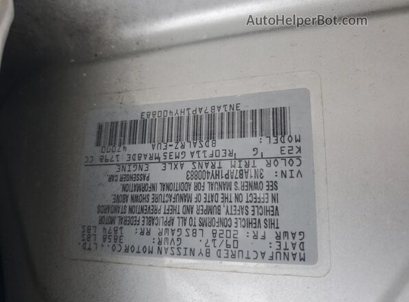 3N1AB7AP1HY400883 2017 NISSAN SENTRA Silver 