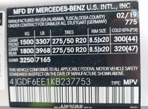 4JGDF6EE1KB237753 2019 MERCEDES-BENZ GLS 450 Silver Вид підкапотного простору
