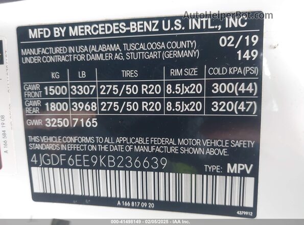 4JGDF6EE9KB236639 2019 MERCEDES-BENZ GLS White Շարժիչի բաժամունքի տեսք