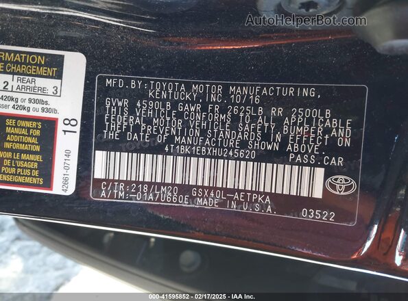 4T1BK1EBXHU245620 2017 TOYOTA LIMITED Black 