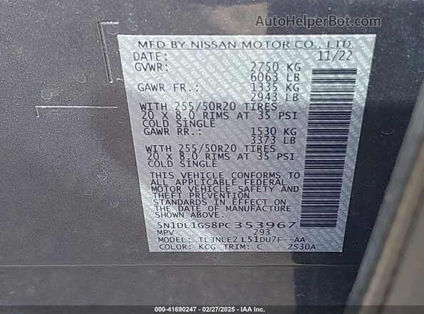 5N1DL1GS8PC353967 2023 INFINITI QX60 Gray 