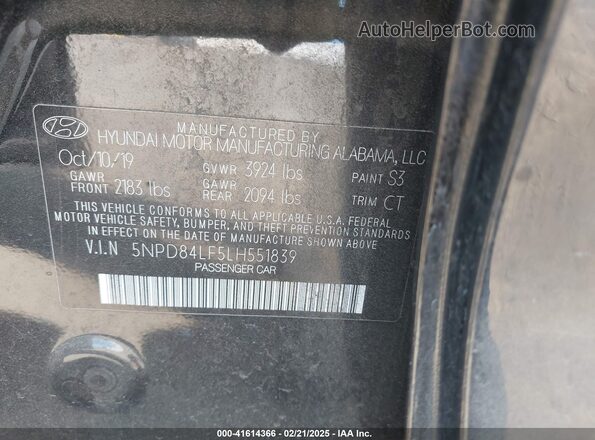 5NPD84LF5LH551839 2020 HYUNDAI ELANTRA Black ძრავის განყოფილების ხედი