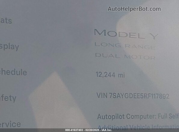 7SAYGDEE5RF117892 2024 TESLA MODEL Y Белый 
