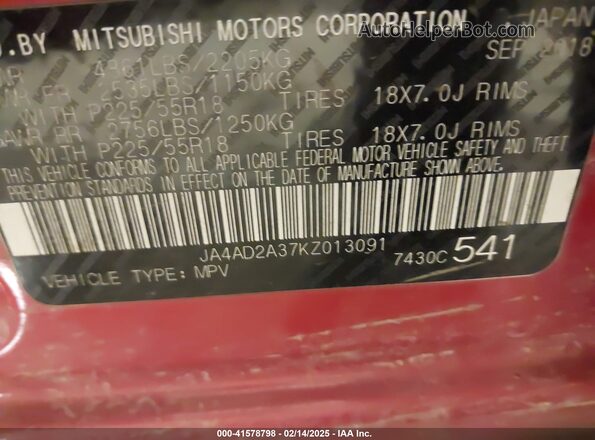 JA4AD2A37KZ013091 2019 MITSUBISHI OUTLANDER Red Engine compartment view