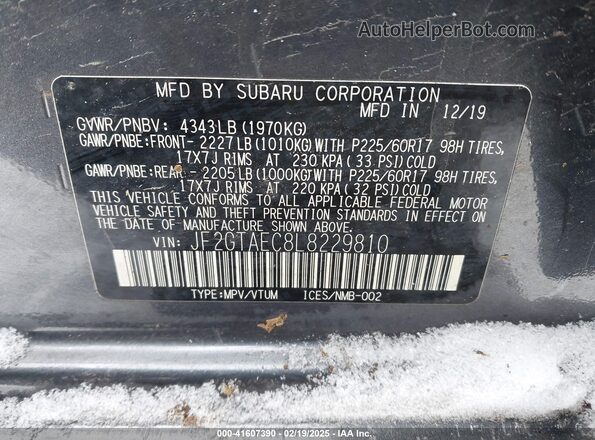JF2GTAEC8L8229810 2020 SUBARU CROSSTREK Black Widok komory silnika