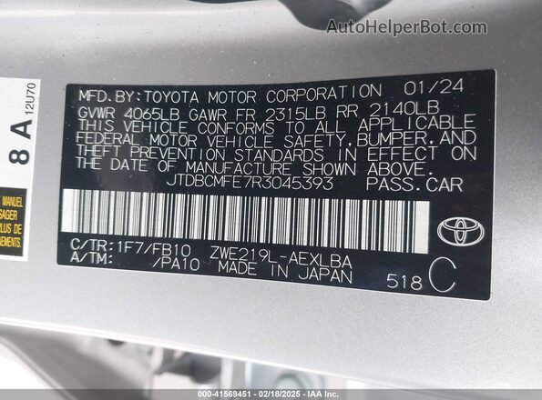 JTDBCMFE7R3045393 2024 TOYOTA LL Silver Вид підкапотного простору
