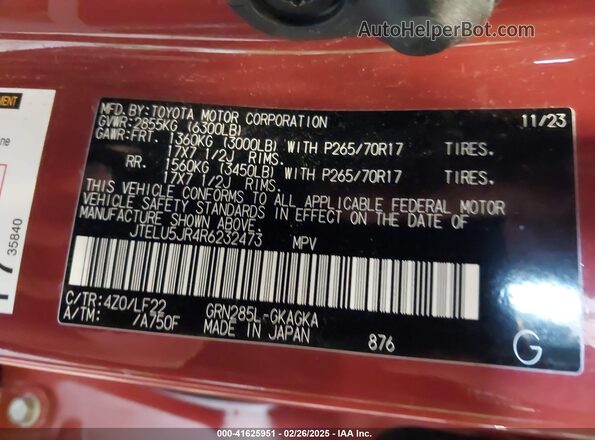 JTELU5JR4R6232473 2024 TOYOTA 4RUNNER Orange Շարժիչի բաժամունքի տեսք