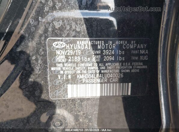KMHD84LF4LU040026 2020 HYUNDAI ELANTRA Black ძრავის განყოფილების ხედი