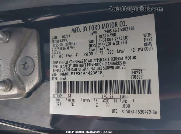 NM0LS7F24K1423618 2019 FORD TRANSIT CONNECT Black Vista del compartimento del motor