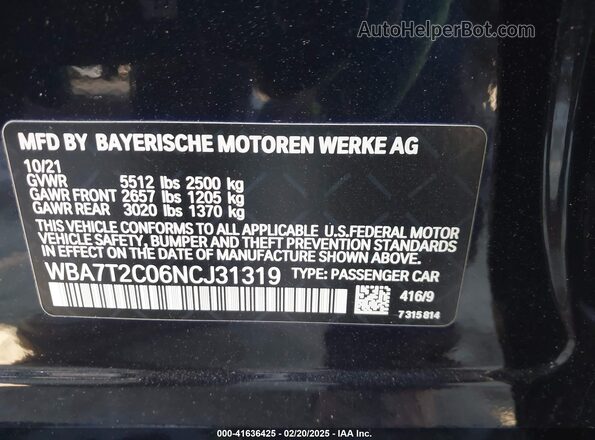 WBA7T2C06NCJ31319 2022 BMW 7 SERIES Dark Blue Вид підкапотного простору