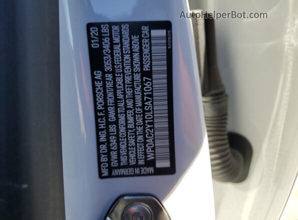 WP0AC2Y10LSA71067 2020 PORSCHE TAYCAN White VIN sticker view