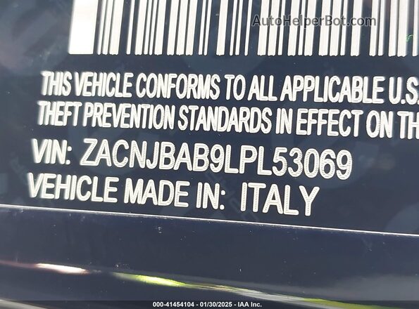 ZACNJBAB9LPL53069 2020 JEEP RENEGADE Black Вид підкапотного простору