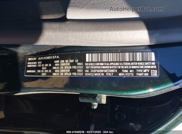 ZASPAKBN1M7D09674 2021 ALFA ROMEO STELVIO Green ძრავის განყოფილების ხედი