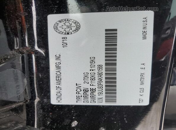 19UUB3F64KA801568 2019 ACURA TLX Black ძრავის განყოფილების ხედი