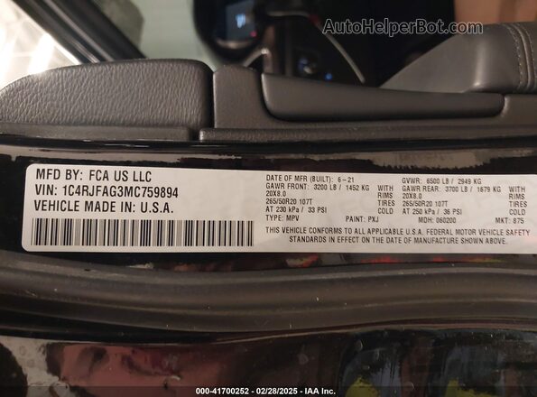 1C4RJFAG3MC759894 2021 JEEP GRAND CHEROKEE Черный Вид подкапотного пространства
