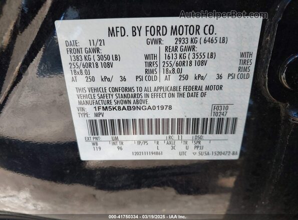 1FM5K8AB9NGA01978 2022 FORD EXPLORER Black Вид підкапотного простору