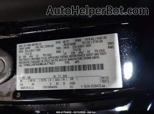 1FMCU0F6XMUA77921 2021 FORD ESCAPE Black Շարժիչի բաժամունքի տեսք