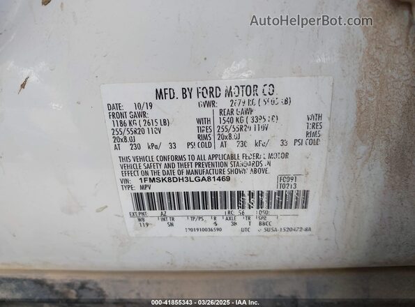 1FMSK8DH3LGA81469 2020 FORD FORD EXPLORER White Շարժիչի բաժամունքի տեսք