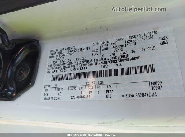 1FTEX1CB9JKF21311 2018 FORD F150 White Widok komory silnika