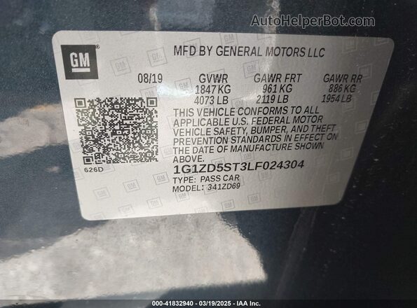 1G1ZD5ST3LF024304 2020 CHEVROLET MALIBU Blue Engine compartment view