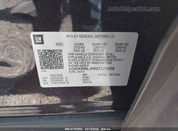 1GKKNRL49MZ176208 2021 GMC ACADIA Brown Շարժիչի բաժամունքի տեսք