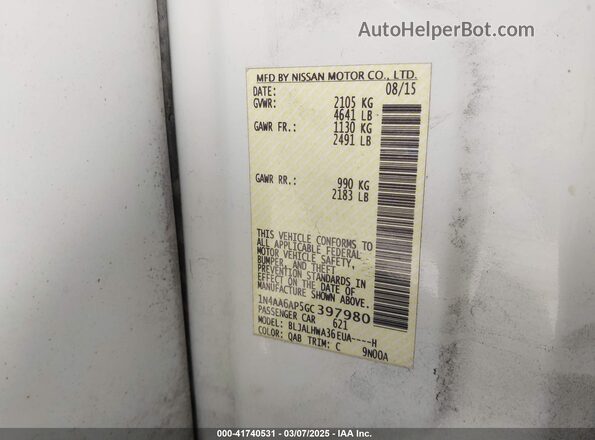 1N4AA6AP5GC397980 2016 NISSAN MAXIMA White Engine compartment view